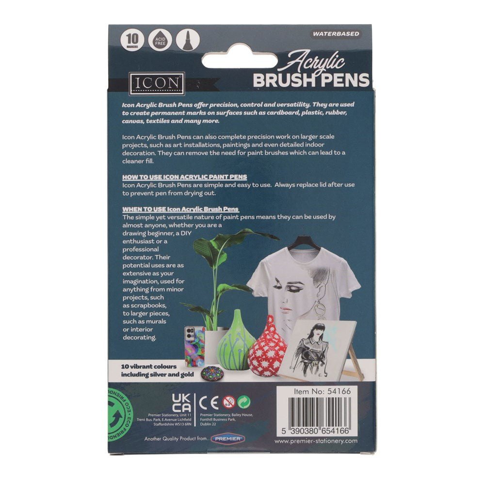 Icon Acrylic Brush Pens Pack of 10 - ABC School Supplies