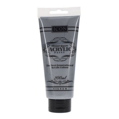 Icon Acrylic Paint 200Ml - Silver - ABC School Supplies