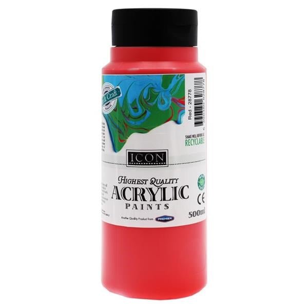 Icon Acrylic Paint 500Ml - Red - ABC School Supplies