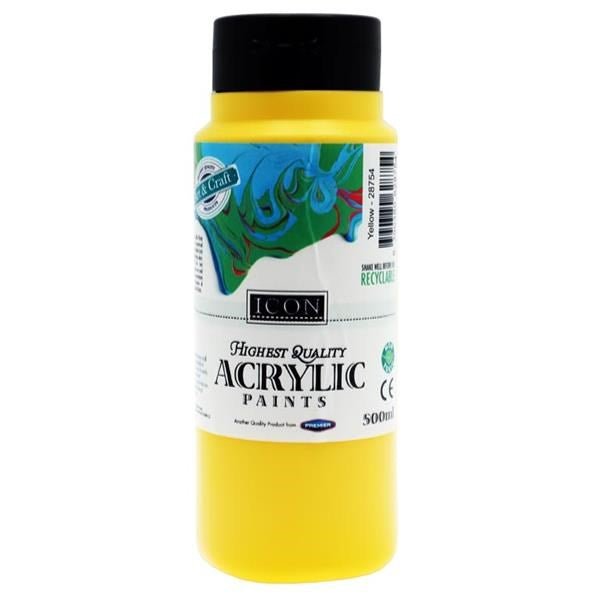 Icon Acrylic Paint 500Ml - Yellow - ABC School Supplies