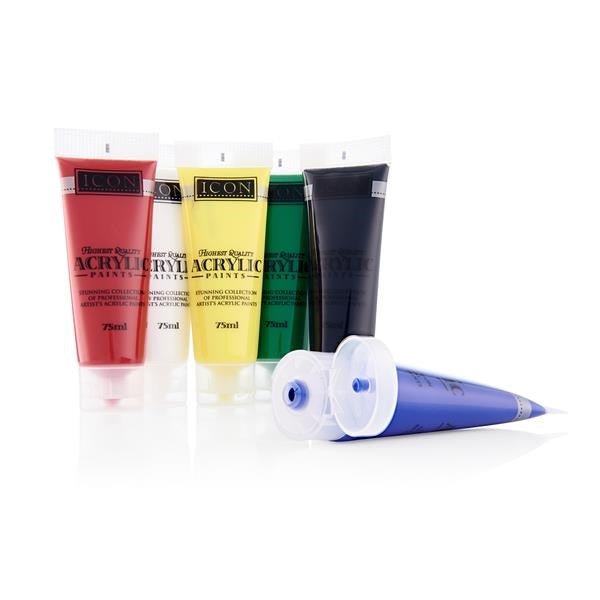 Icon Acrylic Paints Set 6X75Ml - Bright Colours - ABC School Supplies