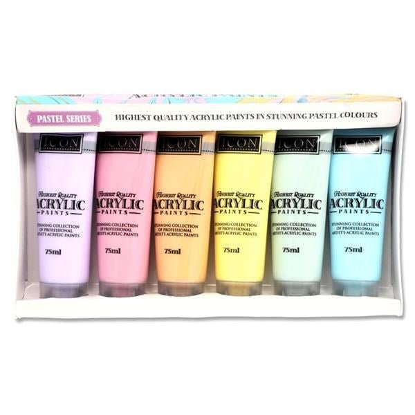 Icon Acrylic Paints Set 6X75Ml - Pastel - ABC School Supplies