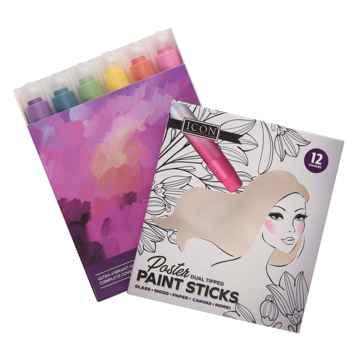 Icon Box 12 Poster Dual Tipped Paint Sticks - ABC School Supplies