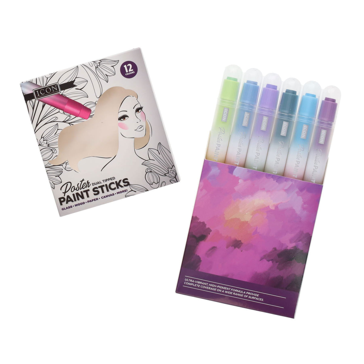 Icon Box 12 Poster Dual Tipped Paint Sticks - ABC School Supplies