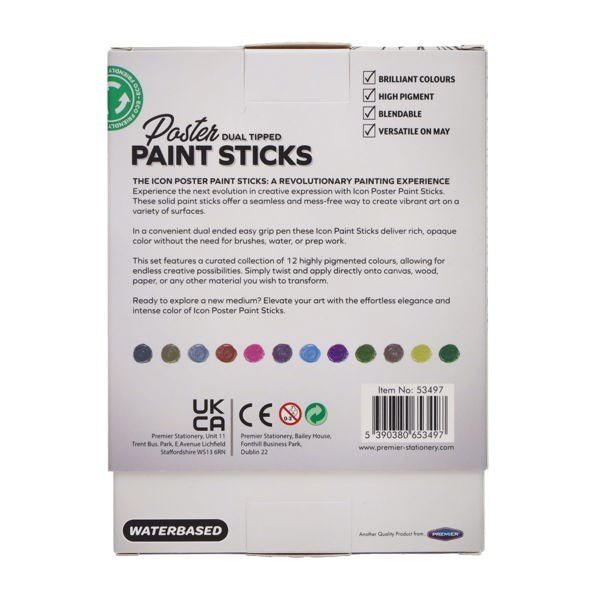 Icon Box 12 Poster Dual Tipped Paint Sticks - ABC School Supplies