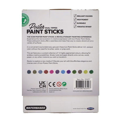 Icon Box 12 Poster Dual Tipped Paint Sticks - ABC School Supplies