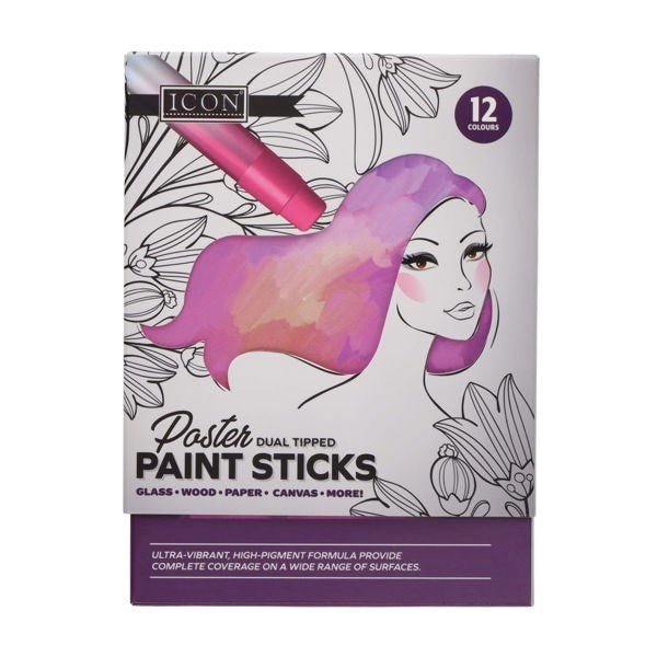 Icon Box 12 Poster Dual Tipped Paint Sticks - ABC School Supplies