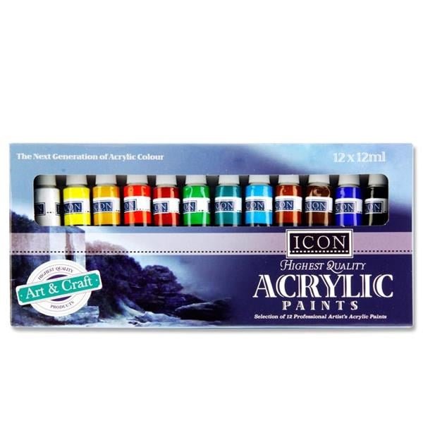 Icon Box 12X12Ml Acrylic Paints - ABC School Supplies