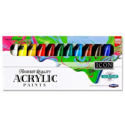Icon Box 12X36Ml Acrylic Paints - ABC School Supplies