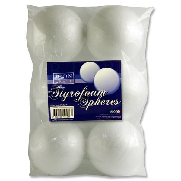 Icon Craft Pkt.6 Styrofoam Spheres - 100mm - ABC School Supplies