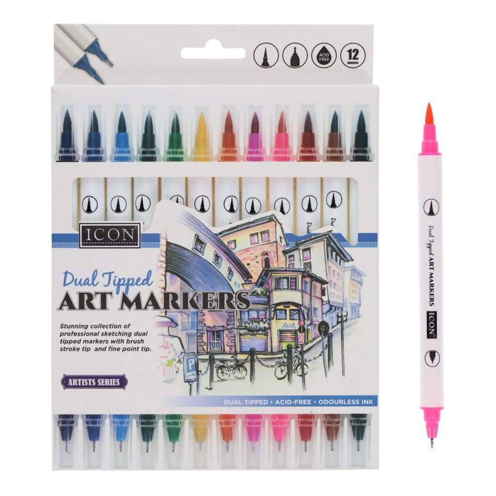Icon Dual Tipped Art Markers - Pack of 12 - ABC School Supplies