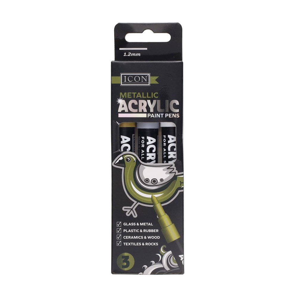 Icon Metallic Acrylic Paint Pens 1.2mm Pack of 3 - ABC School Supplies