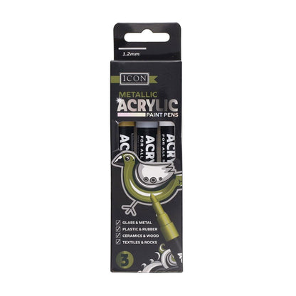 Icon Metallic Acrylic Paint Pens 1.2mm Pack of 3 - ABC School Supplies