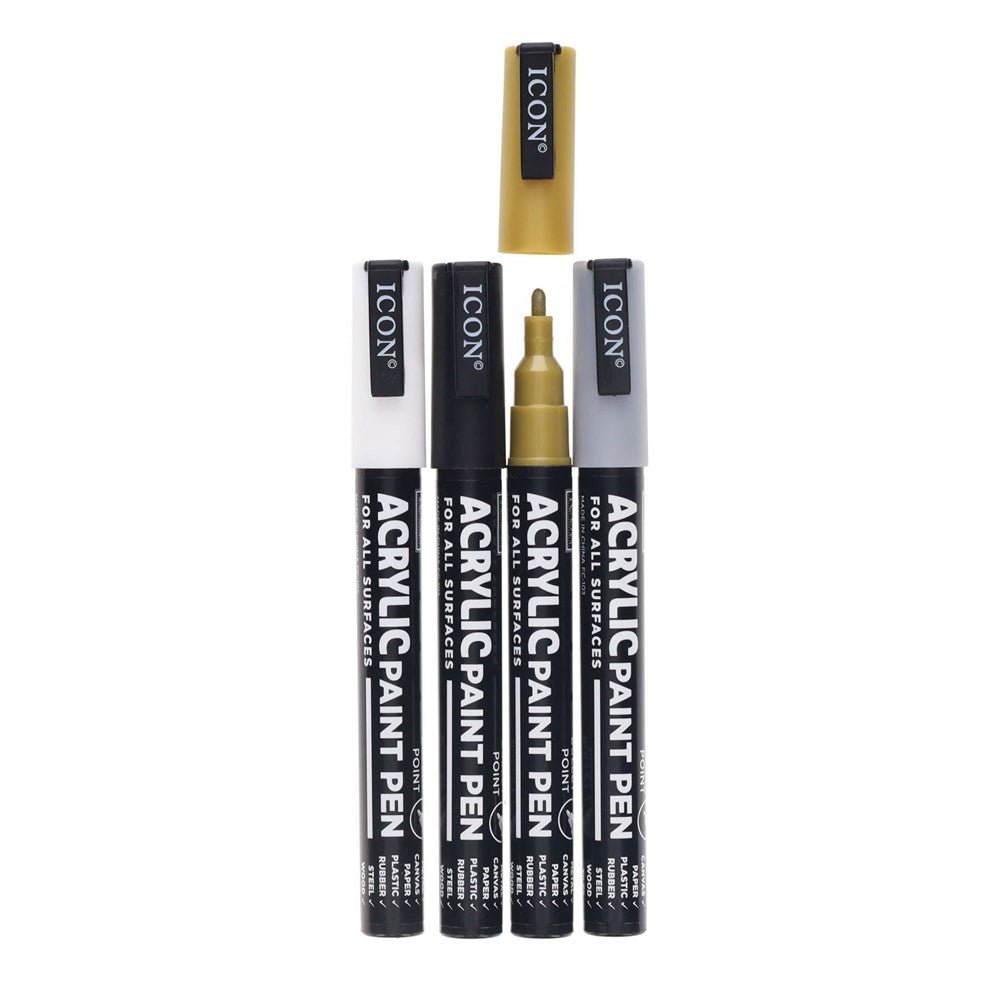 Icon Metallic Acrylic Paint Pens 3mm Pack of 4 - ABC School Supplies