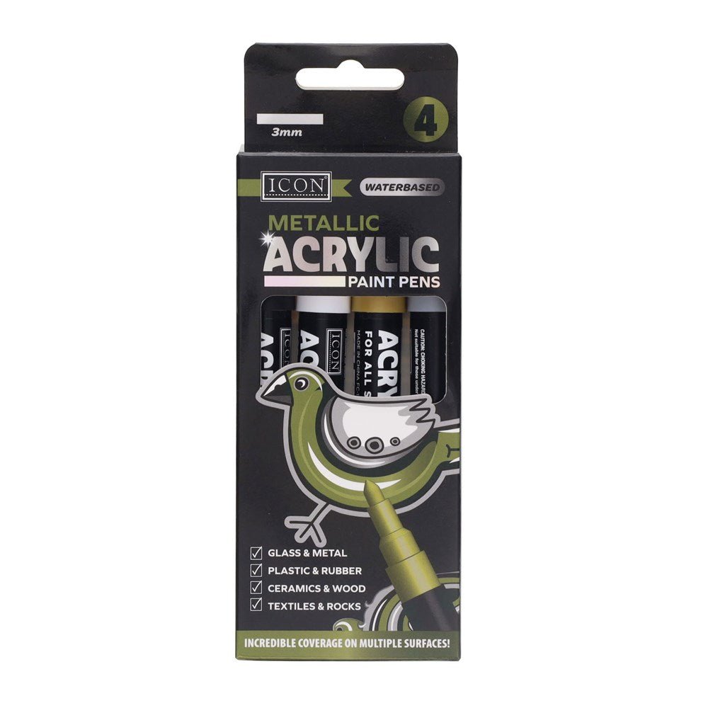 Icon Metallic Acrylic Paint Pens 3mm Pack of 4 - ABC School Supplies
