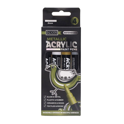 Icon Metallic Acrylic Paint Pens 3mm Pack of 4 - ABC School Supplies