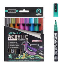 Icon Metallic Acrylic Paint Pens 3mm Pack of 8 - ABC School Supplies