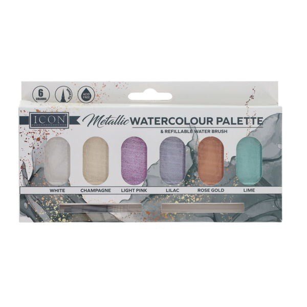 Icon Metallic Watercolour Palette & Refillable Water Brush - ABC School Supplies