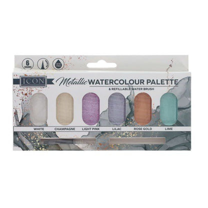 Icon Metallic Watercolour Palette & Refillable Water Brush - ABC School Supplies