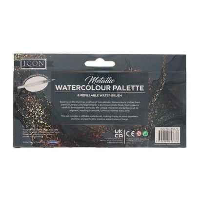 Icon Metallic Watercolour Palette & Refillable Water Brush - ABC School Supplies