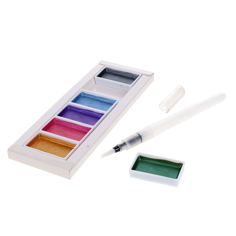 Icon Metallic Watercolour Palette & Refillable Water Brush - ABC School Supplies