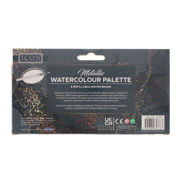 Icon Metallic Watercolour Palette & Refillable Water Brush - ABC School Supplies