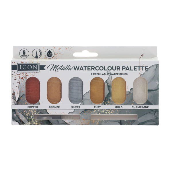 Icon Metallic Watercolour Palette & Refillable Water Brush - ABC School Supplies