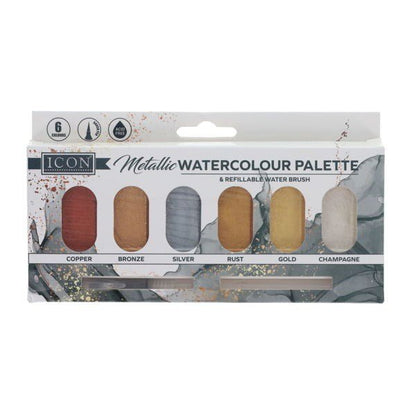 Icon Metallic Watercolour Palette & Refillable Water Brush - ABC School Supplies