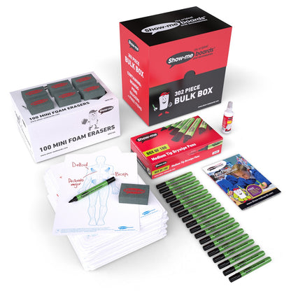 Show-Me Bulk Box Drywipe Board Pack, Pens & Erasers - Human Muscle, A4 100 Sets