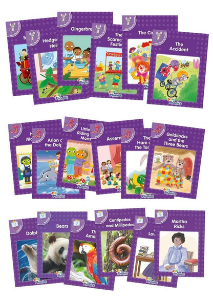 Jolly Phonics Purple Readers Complete Set Level 5 (General Fiction, Non - Fiction & Inky Mouse and Friends) (Precursive letters) - ABC School Supplies