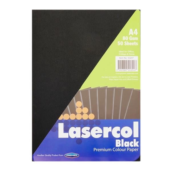 Lasercol A4 80Gsm Colour Paper 50 Sheets - Black - ABC School Supplies