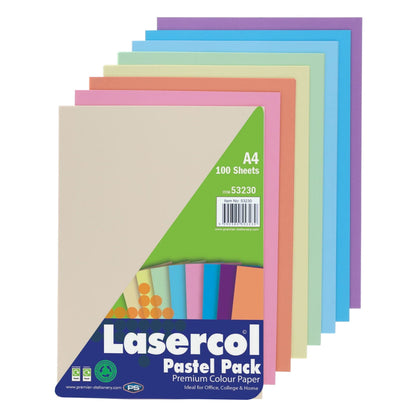 Lasercol A4 Activity Paper Assorted Pastel Colours (Pack Of 100 Sheets) - ABC School Supplies
