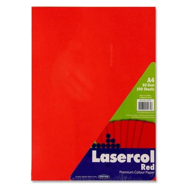 Lasercol A4 Red Paper 80Gms (Pack Of 100 Sheets) - ABC School Supplies