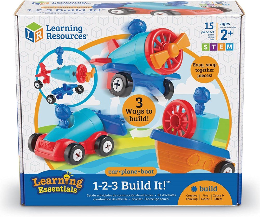 **Learning Resources 1 - 2 - 3 Build It! Car - Plane - Boat - ABC School Supplies