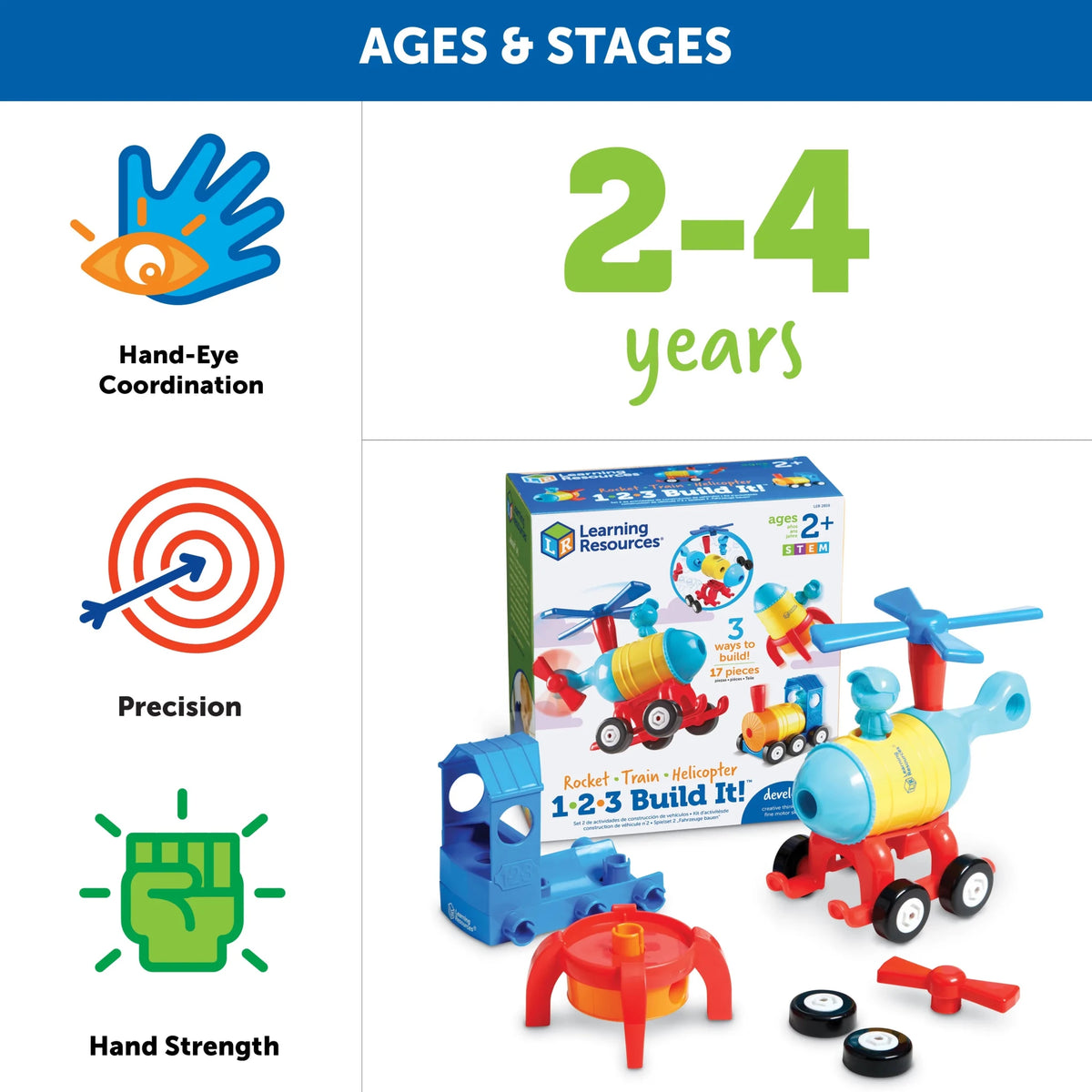 Learning Resources 1-2-3 Build It! Rocket-Train-Helicopter - ABC School Supplies