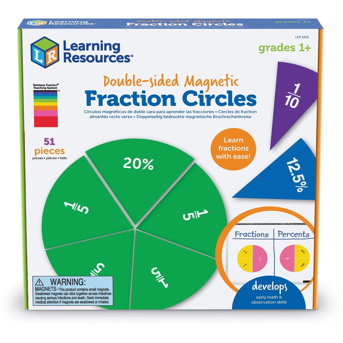 Learning Resources Double Sided Magnetic Demonstration Rainbow Fraction® Circles - ABC School Supplies