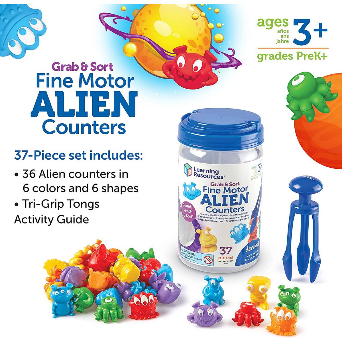 Learning Resources Grab & Sort Fine Motor Alien Counters - ABC School Supplies