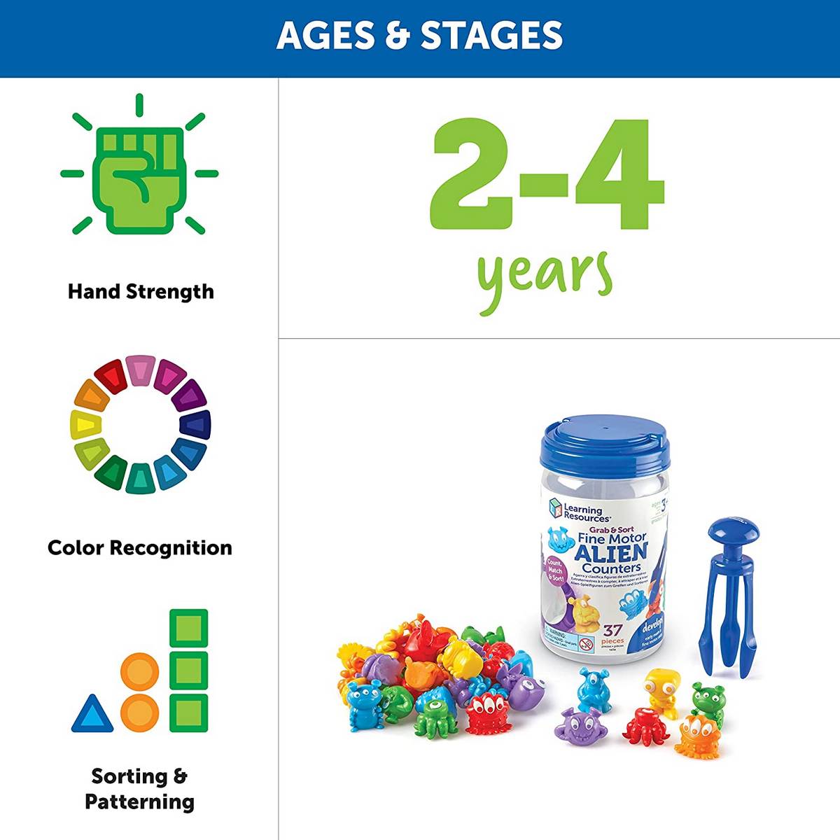 Learning Resources Grab & Sort Fine Motor Alien Counters - ABC School Supplies