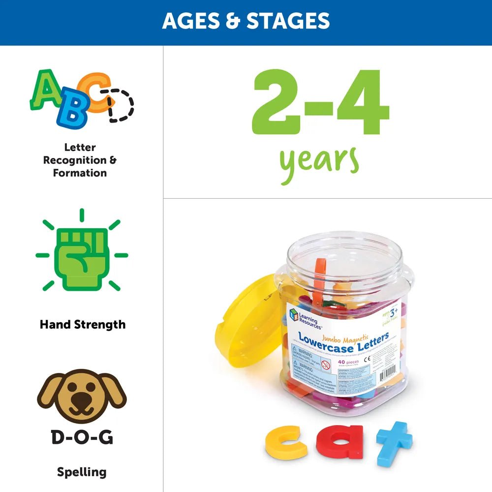 Learning Resources Jumbo Lowercase Magnetic Letters, Set Of 40 - ABC School Supplies