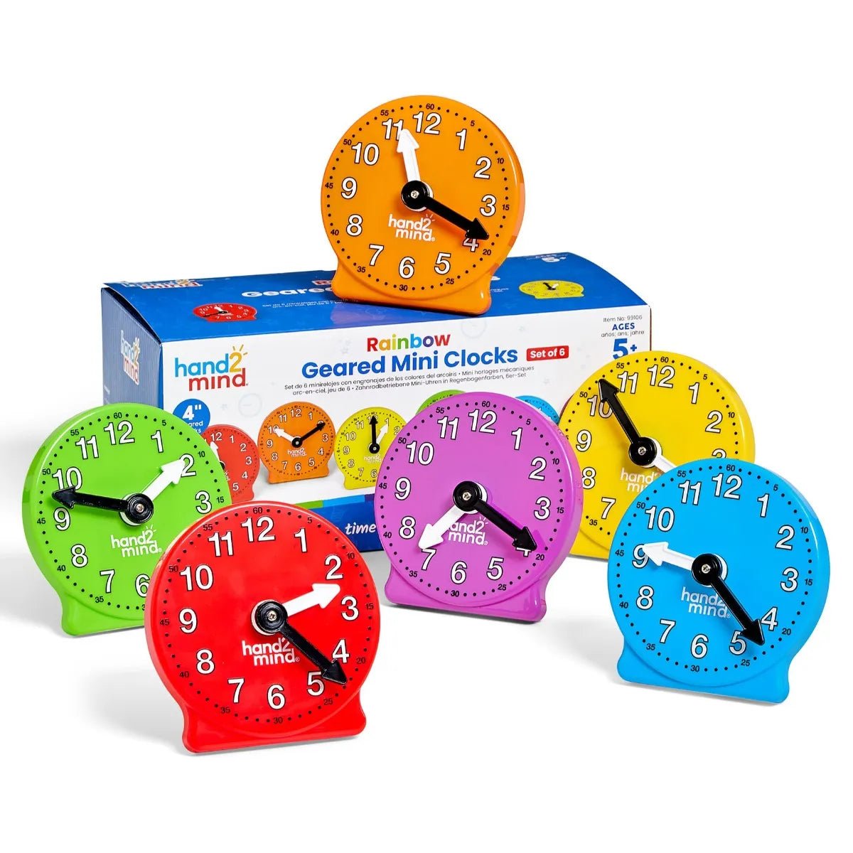 Learning Resources Rainbow Geared Mini Clocks, Set of 6 - ABC School Supplies