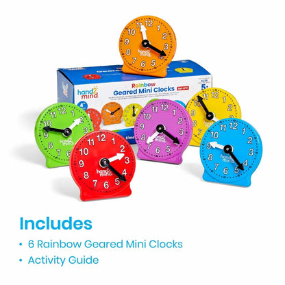 Learning Resources Rainbow Geared Mini Clocks, Set of 6 - ABC School Supplies
