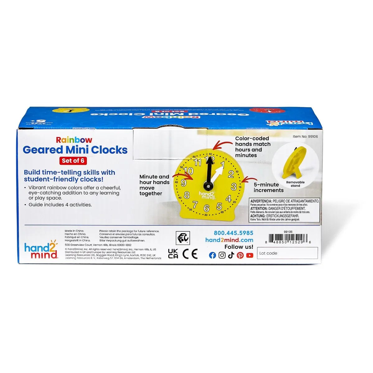 Learning Resources Rainbow Geared Mini Clocks, Set of 6 - ABC School Supplies