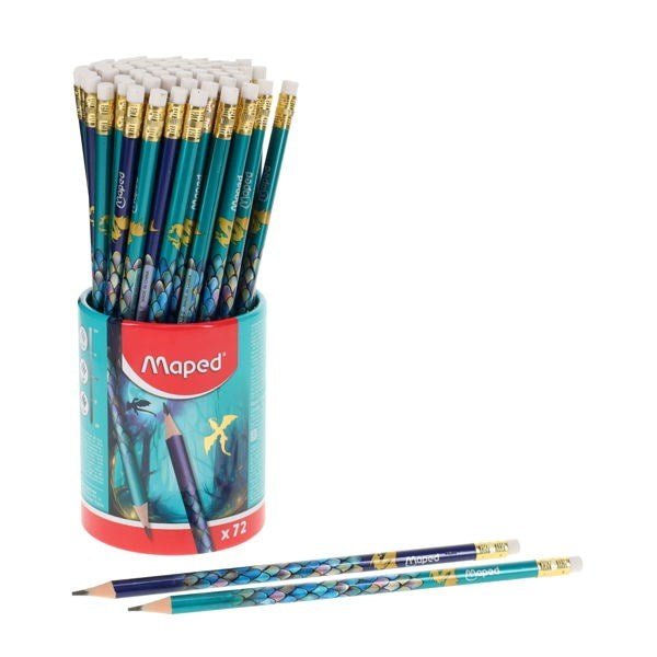 Maped Dragon HB Rubber Tipped Pencils Tub of 72 - ABC School Supplies