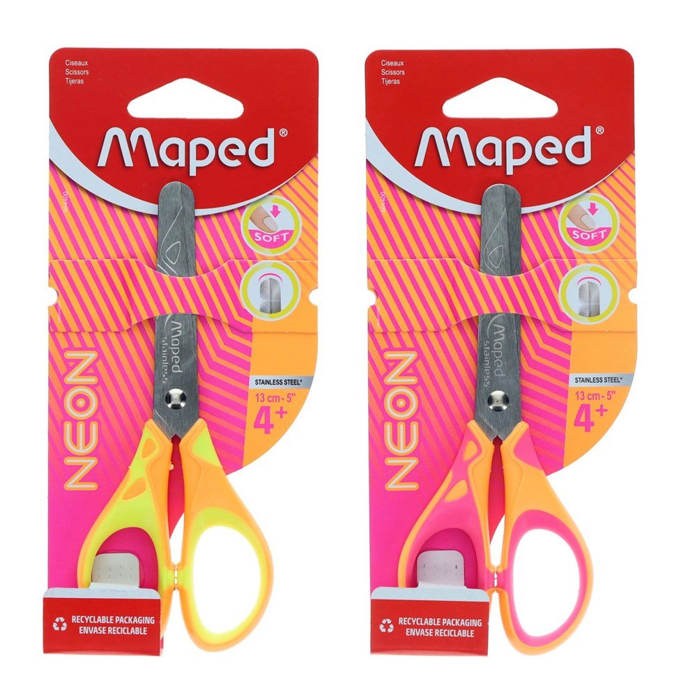 Maped Essentials 13cm Soft Grip Scissors - Neon - ABC School Supplies