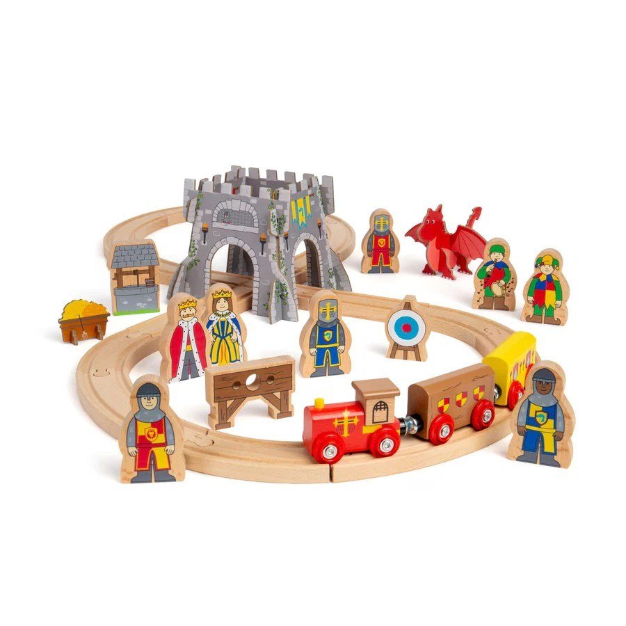 Medieval Train Set - 33 Pcs Wooden Railway Set - ABC School Supplies