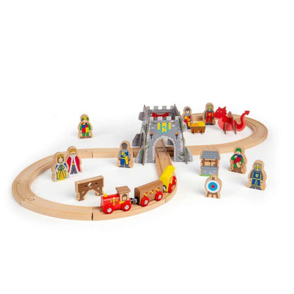 Medieval Train Set - 33 Pcs Wooden Railway Set - ABC School Supplies