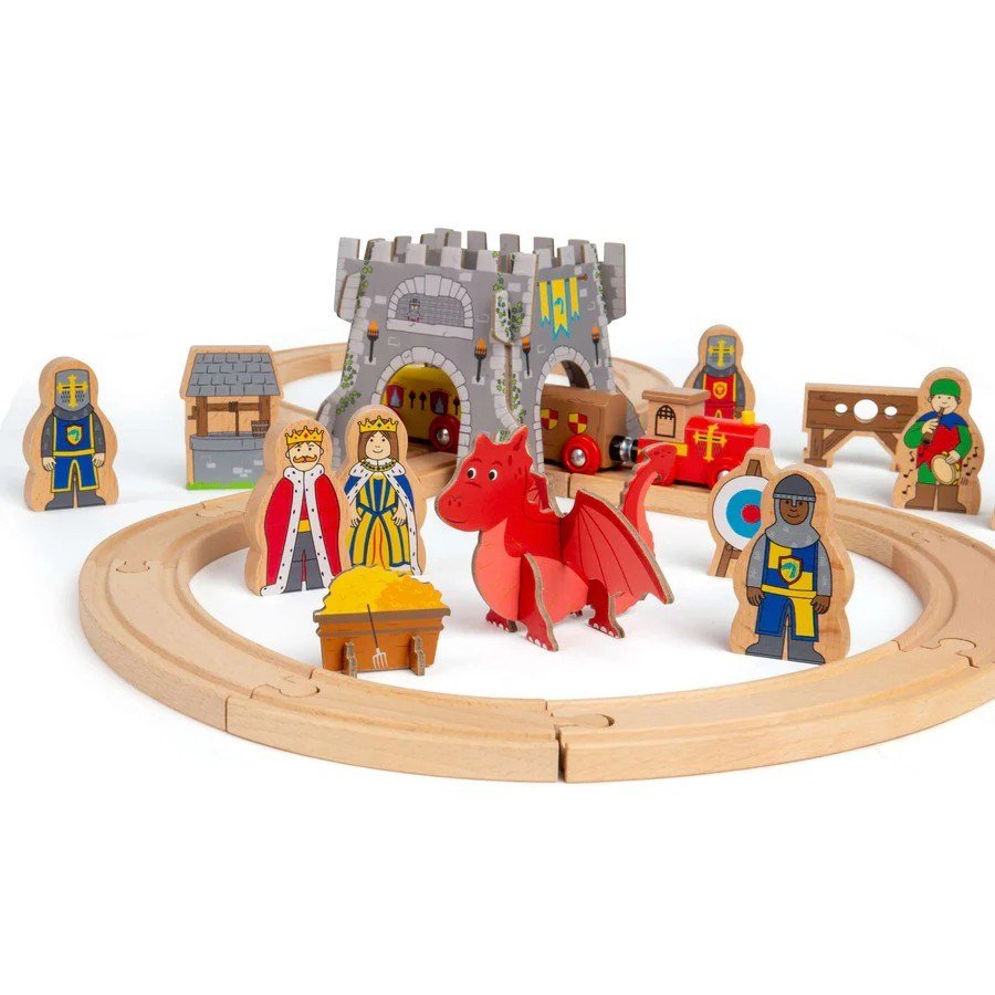 Medieval Train Set - 33 Pcs Wooden Railway Set - ABC School Supplies