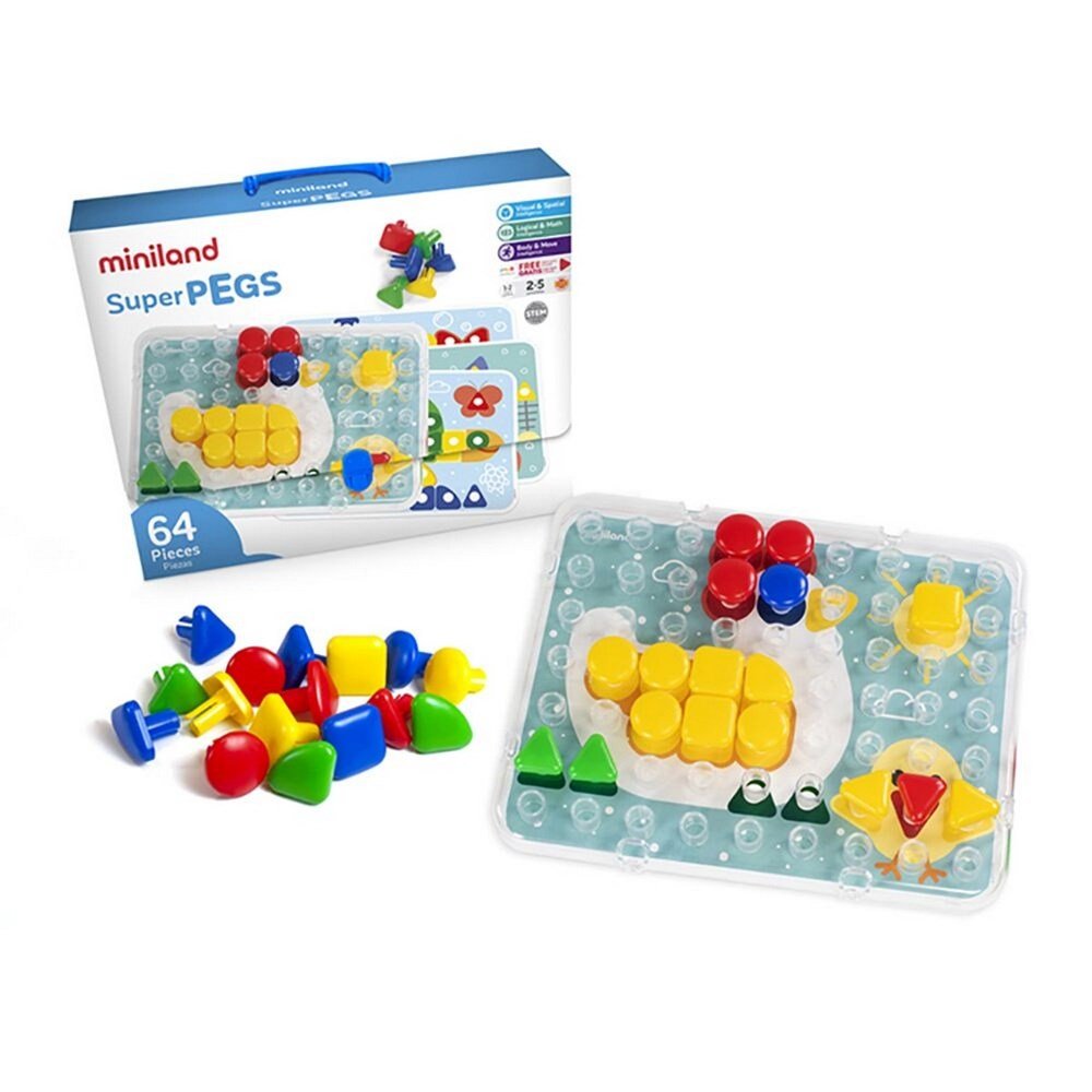 Miniland Superpegs (64 Pieces) - Primary Colors - ABC School Supplies