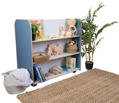 Mobile Double Bookcase - Grey and steel blue - ABC School Supplies