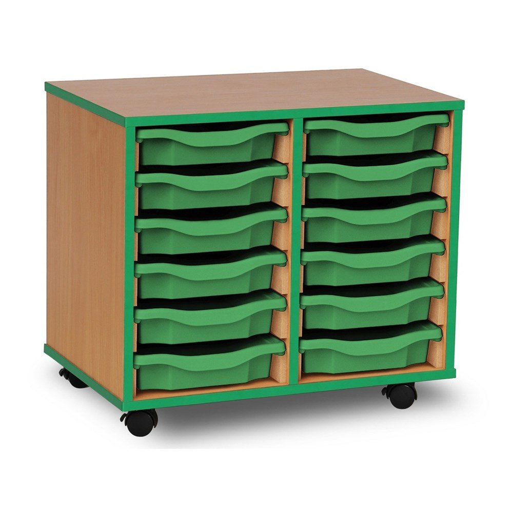 Monarch 12 Tray Single Tray Storage Unit with Green Coloured Edges - ABC School Supplies